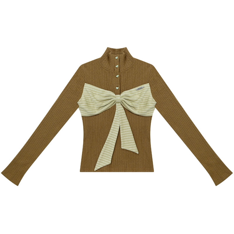 Autumn Bow Turtleneck Knitted Sweater
