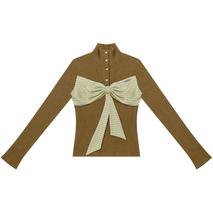 Autumn Bow Turtleneck Knitted Sweater