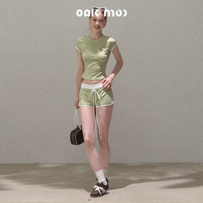 Colorblock Lace-Up Top Set-Up