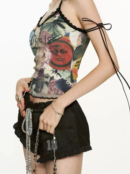 Ruffle Strappy Shorts Pants