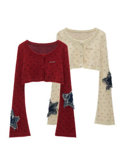 Star Applique Short Knit Cardigan