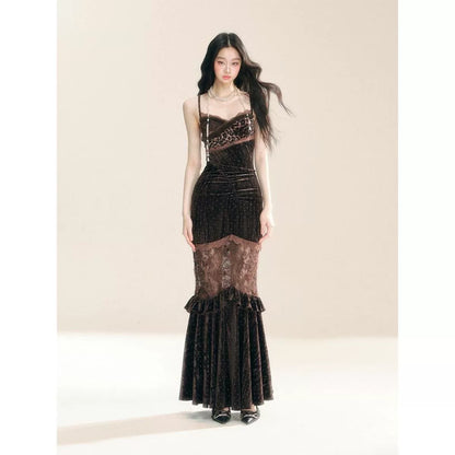 Velvet Wrap Hip Slip Dress