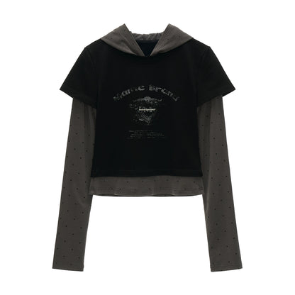 Unique Polka Dot Hooded Long Sleeve T-Shirt