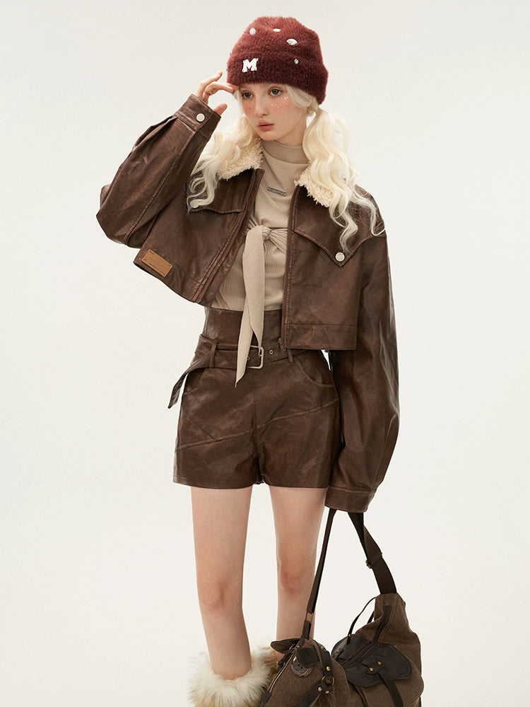 distressed spray painted zipper short jacket