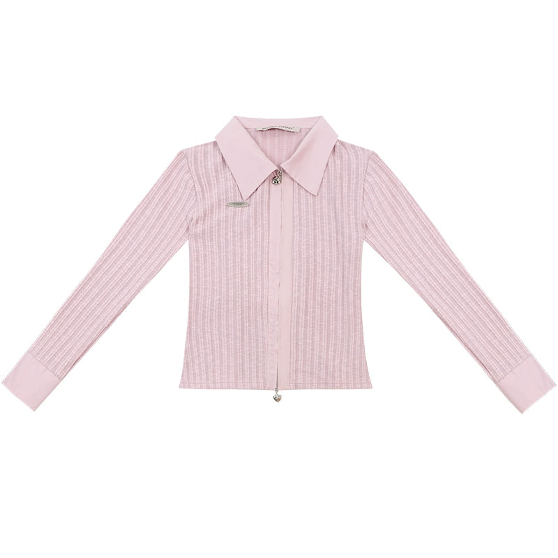 Retro Polo Collar Zipper Knit Shirt