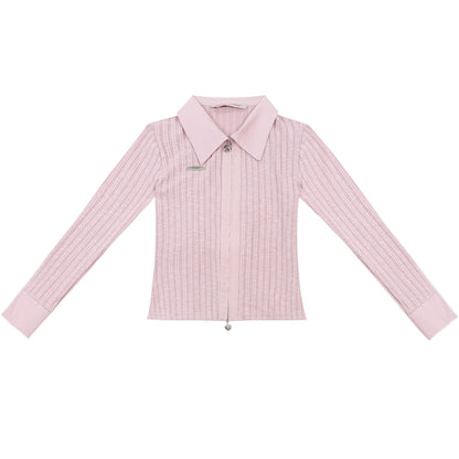 Retro Polo Collar Zipper Knit Shirt