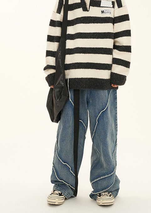 button wash straight-leg pants