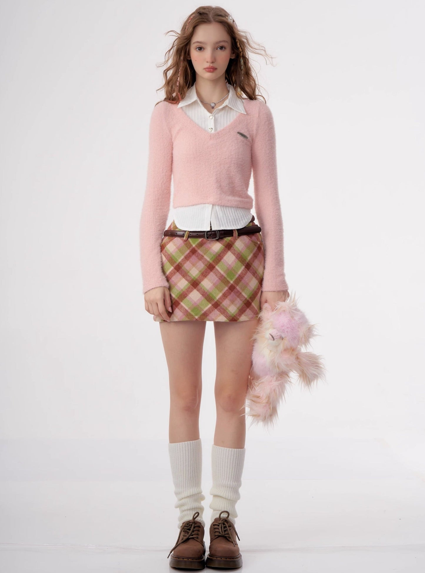 American vintage fake two-piece set long sleeve top