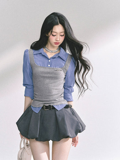 Blue Gray Plaid Shirt