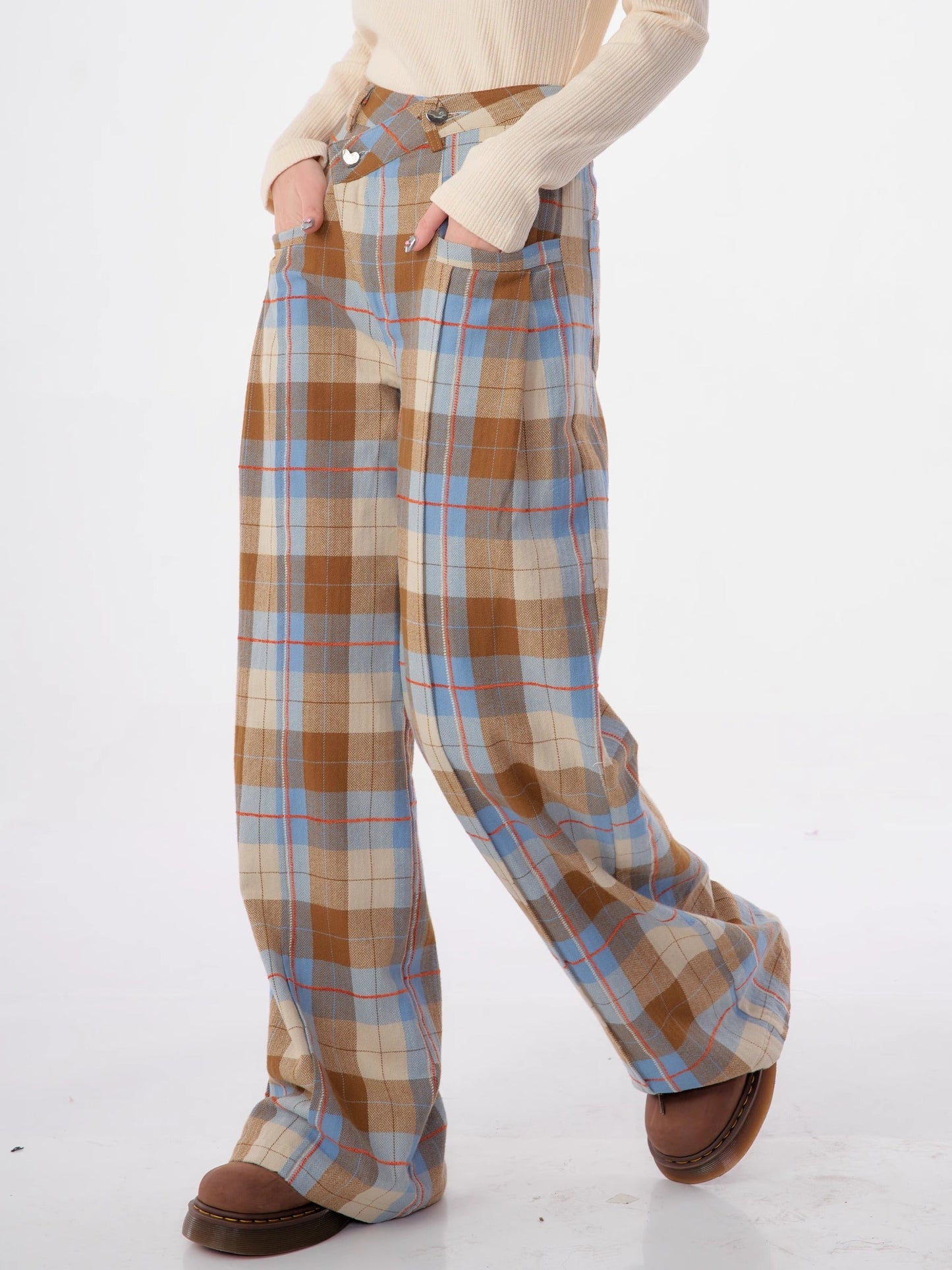 vintage check blue brown pants