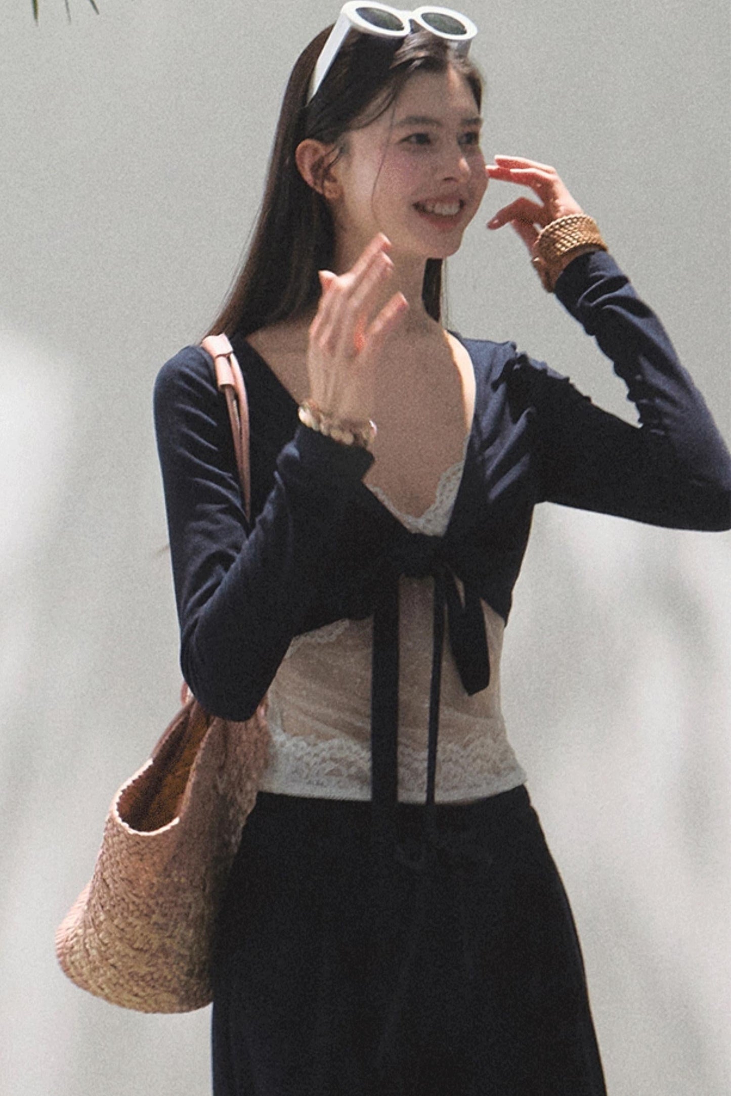 Lace-Up Top &amp; Wide Leg Pants Set-Up