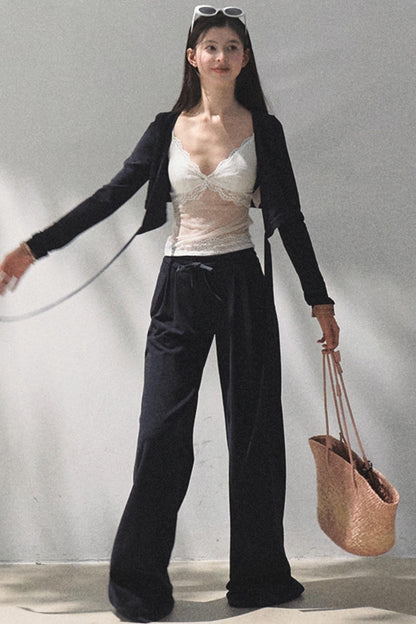 Lace-Up Top &amp; Wide Leg Pants Set-Up