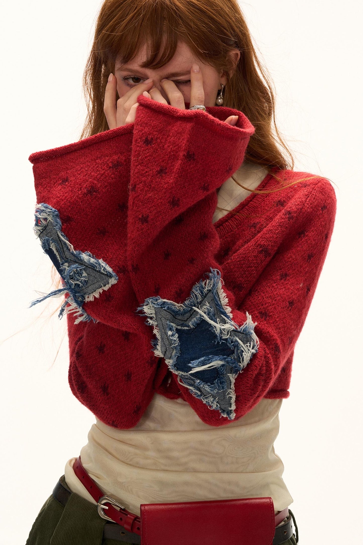 Star Patch Cropped Sweater Jacket