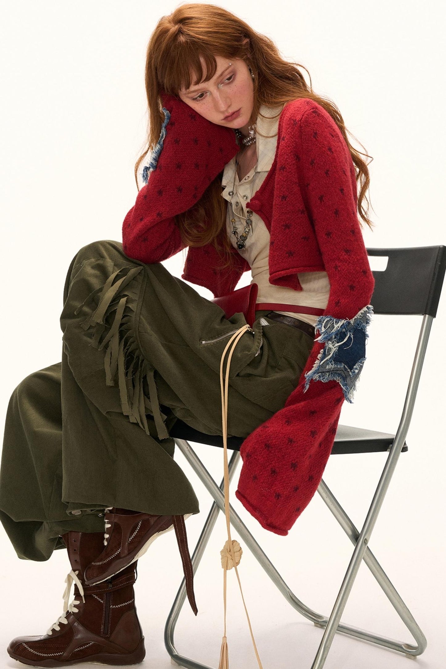 Star Patch Cropped Sweater Jacket