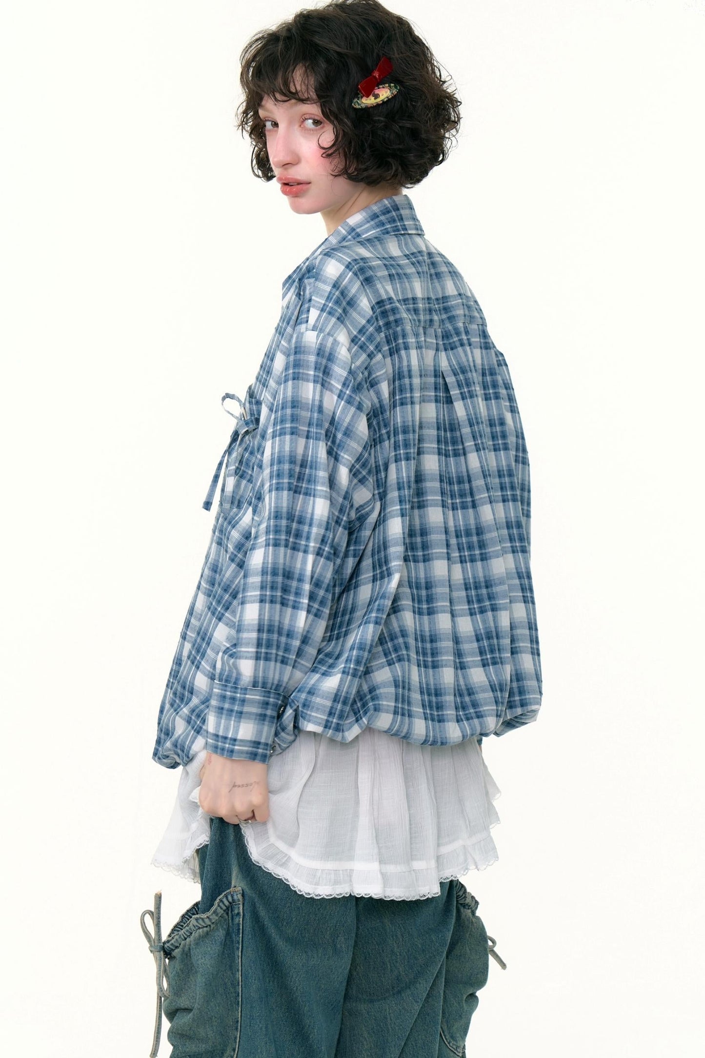 Blue White Plaid Pocket Shirt