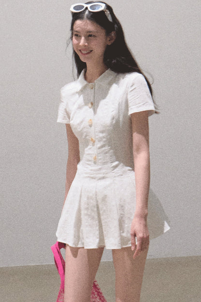 Pleated Textured Shirt Dress