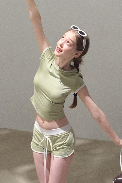 Colorblock Lace-Up Top Set-Up