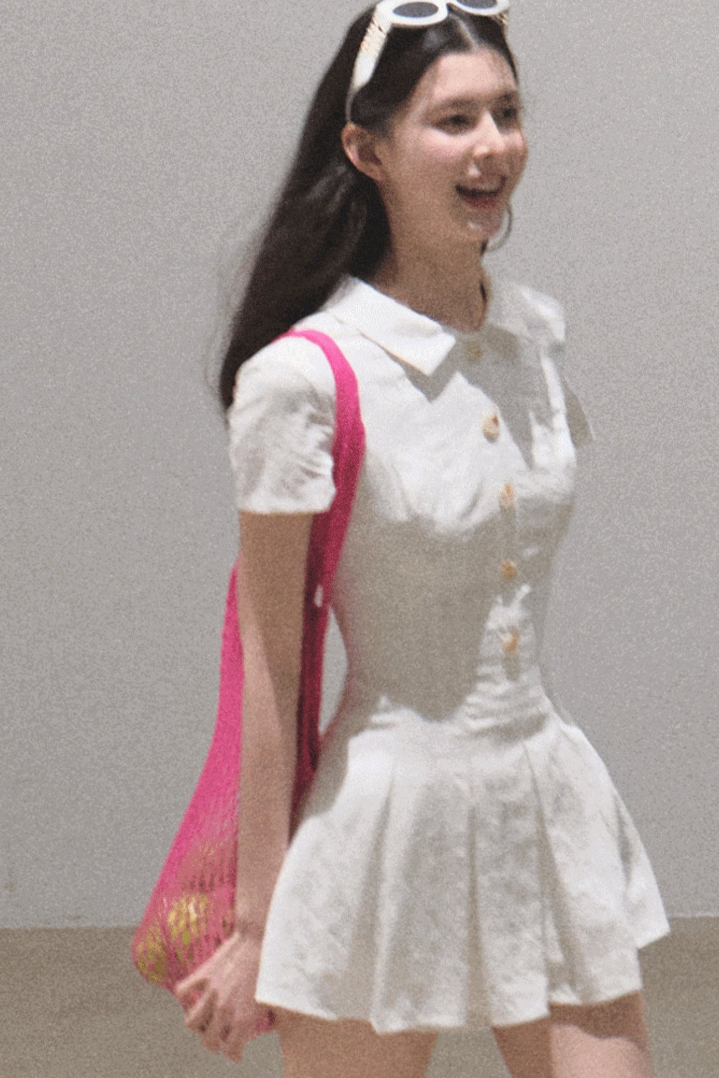 Pleated Textured Shirt Dress