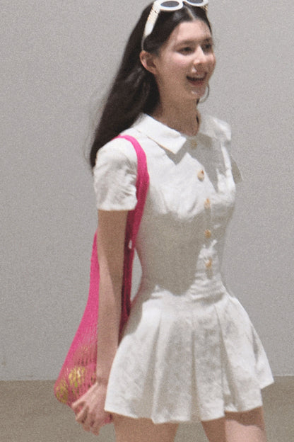 Pleated Textured Shirt Dress