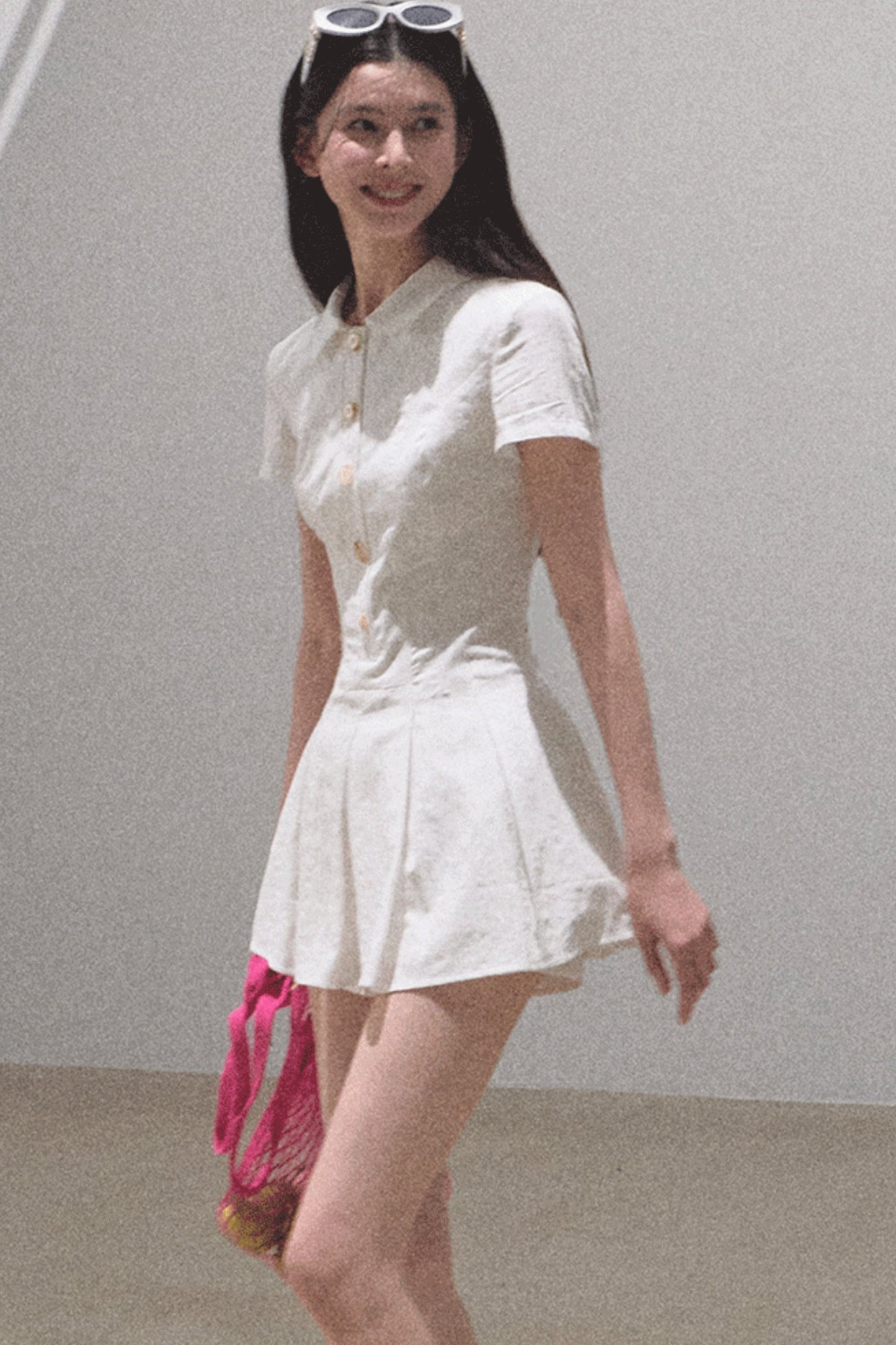 Pleated Textured Shirt Dress