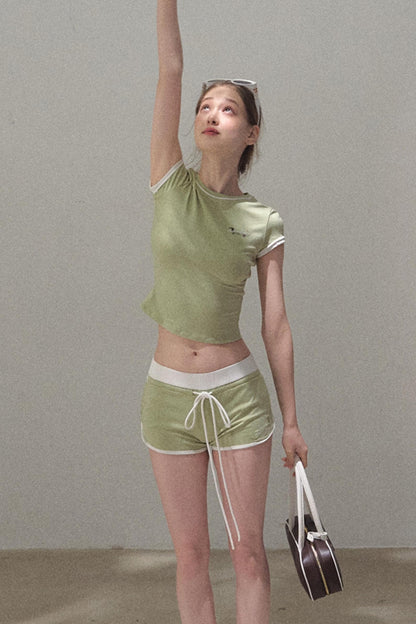 Colorblock Lace-Up Top Set-Up