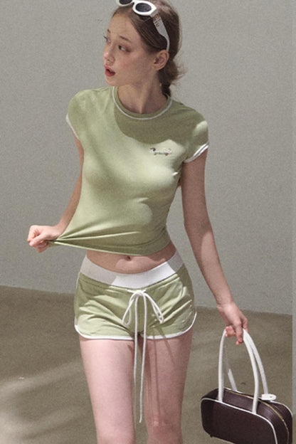 Colorblock Lace-Up Top Set-Up