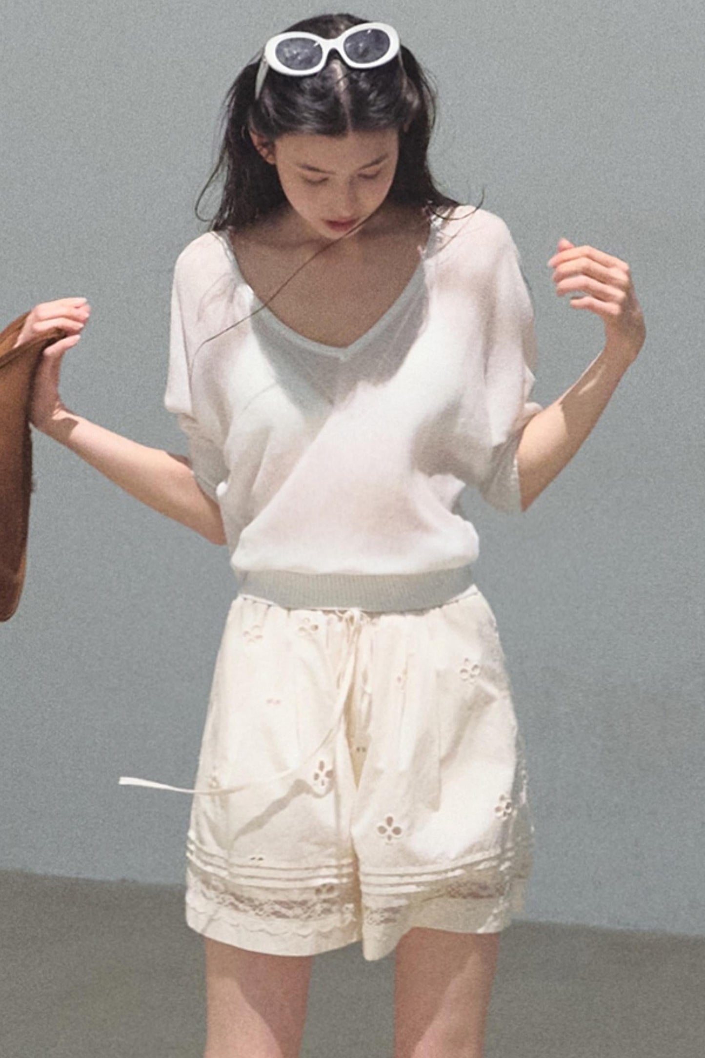 Distant Tenderness Linen Knit Camisole T-Shirt Set