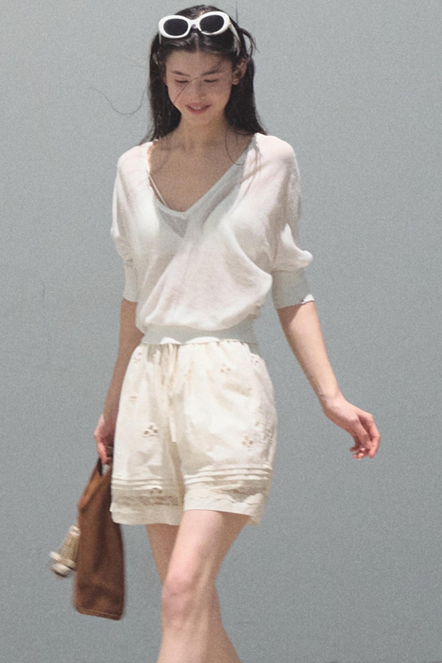 Distant Tenderness Linen Knit Camisole T-Shirt Set