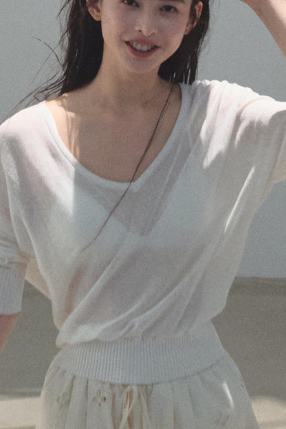 Distant Tenderness Linen Knit Camisole T-Shirt Set