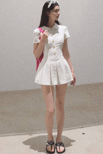 Pleated Textured Shirt Dress