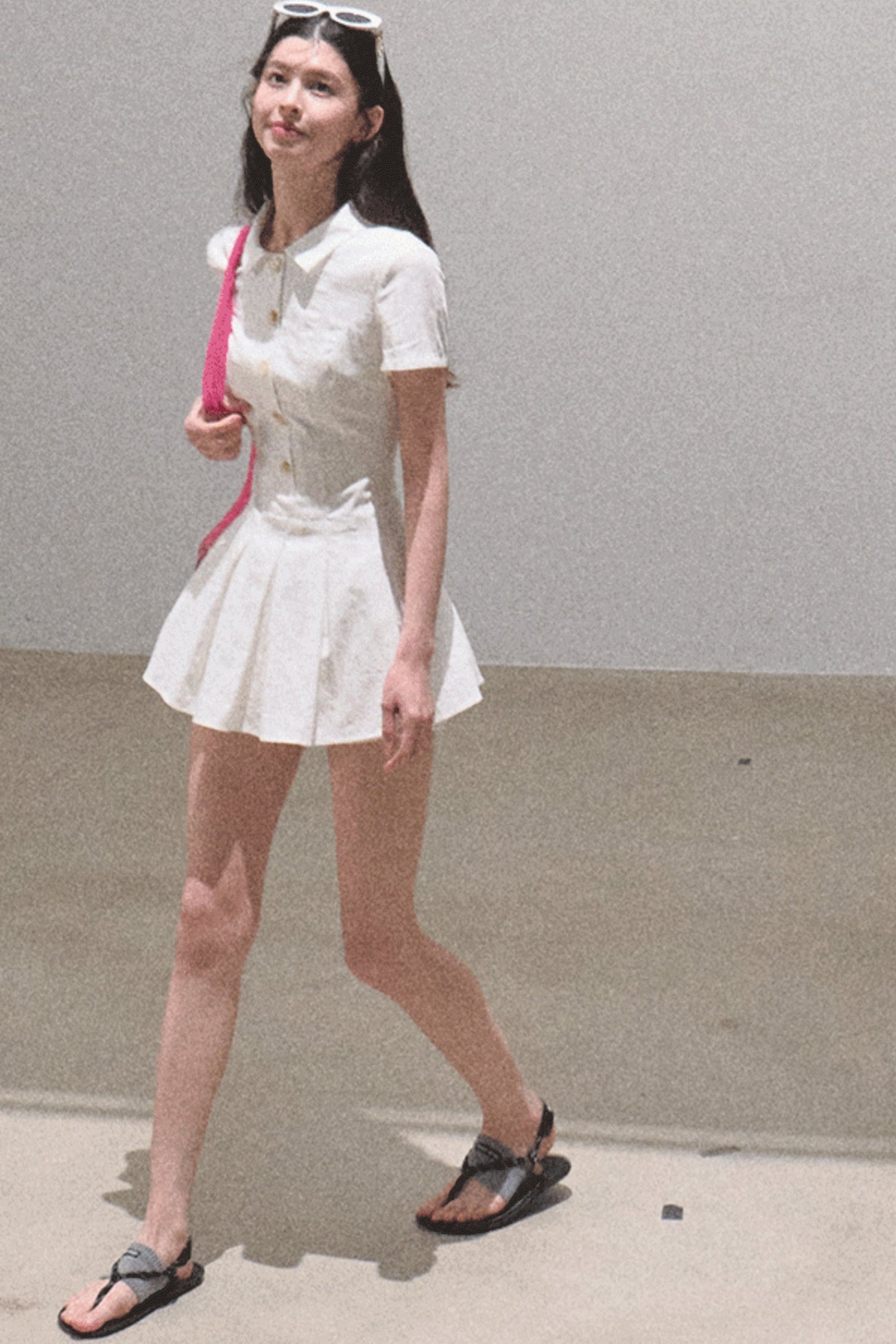 Pleated Textured Shirt Dress