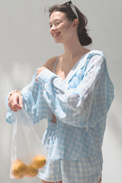 Sun Plaid Shirt & Shorts Set-Up