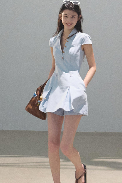 Summer Cicadas Denim V-Neck Waist Dress