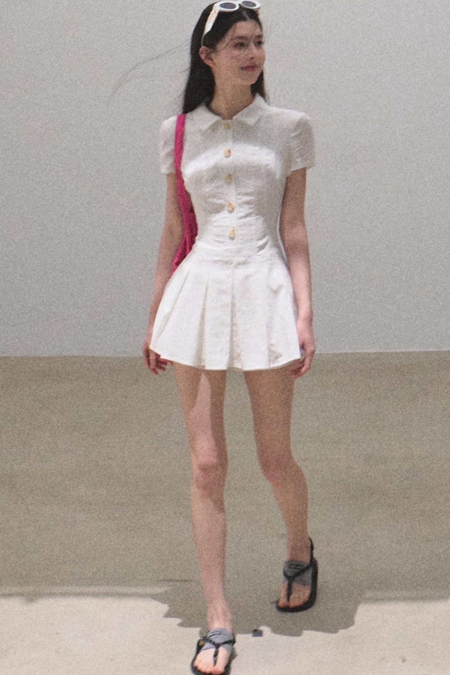 Pleated Textured Shirt Dress