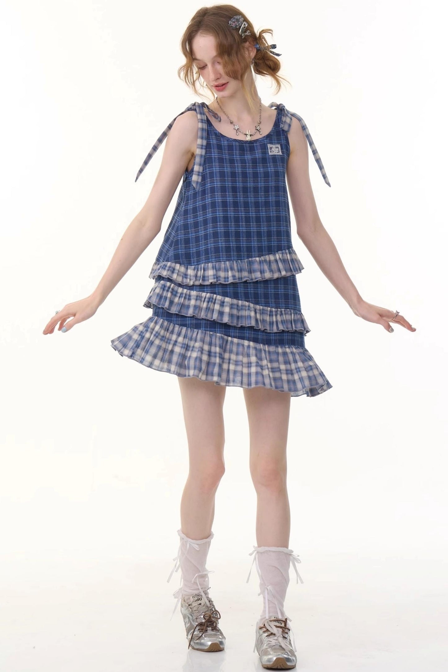 Blue Plaid Halter Dress