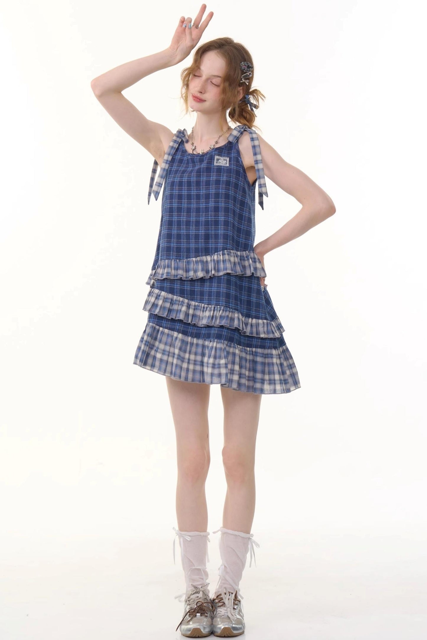 Blue Plaid Halter Dress
