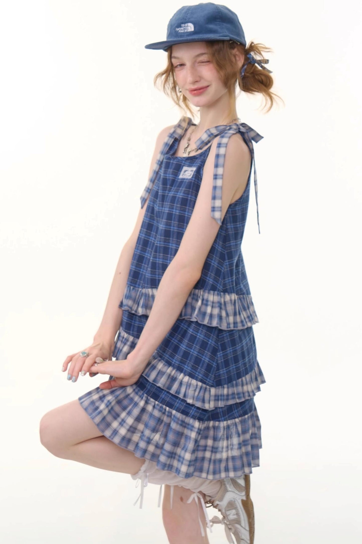 Blue Plaid Halter Dress