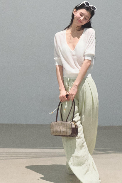 Distant Tenderness Linen Knit Camisole T-Shirt Set