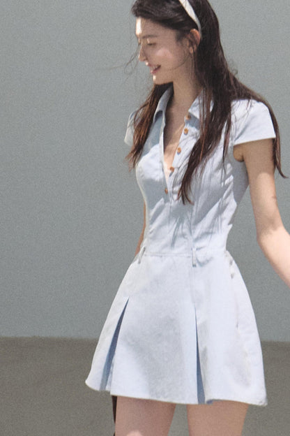 Summer Cicadas Denim V-Neck Waist Dress