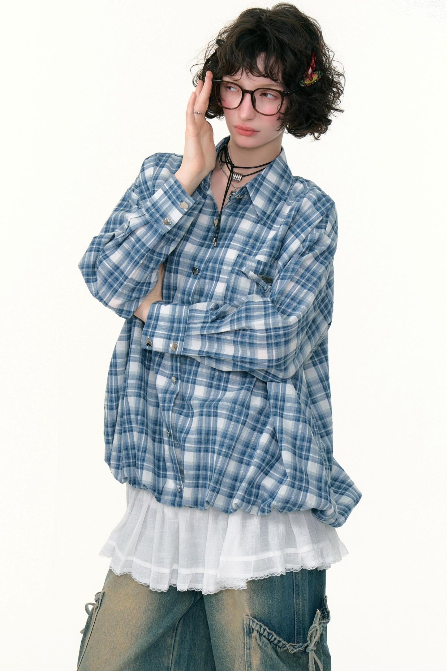 Blue White Plaid Pocket Shirt