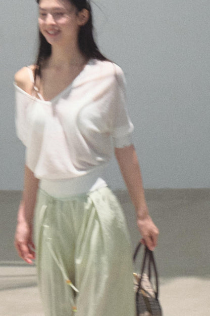 Distant Tenderness Linen Knit Camisole T-Shirt Set