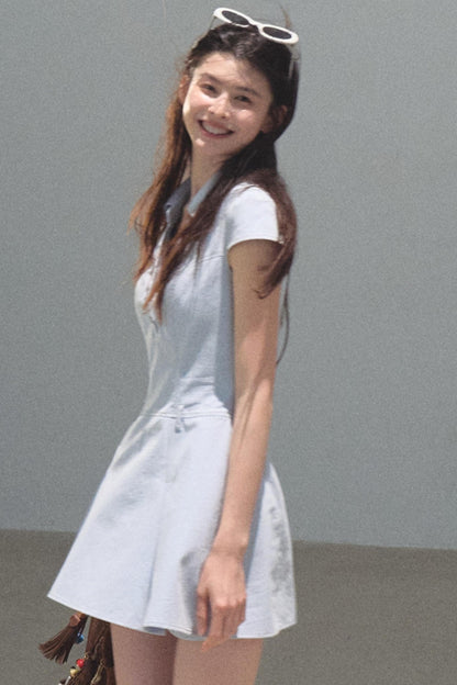 Summer Cicadas Denim V-Neck Waist Dress