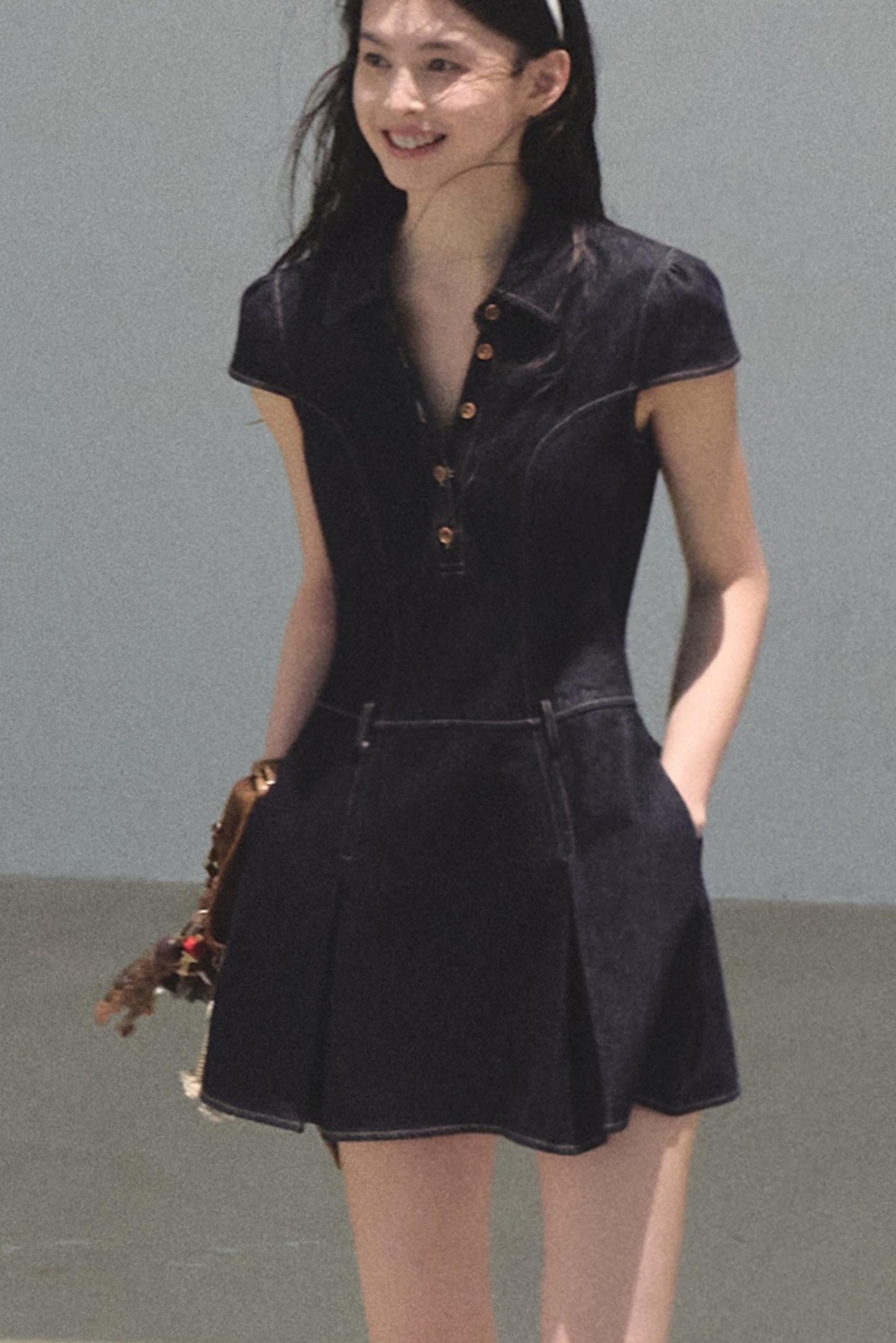 Summer Cicadas Denim V-Neck Waist Dress