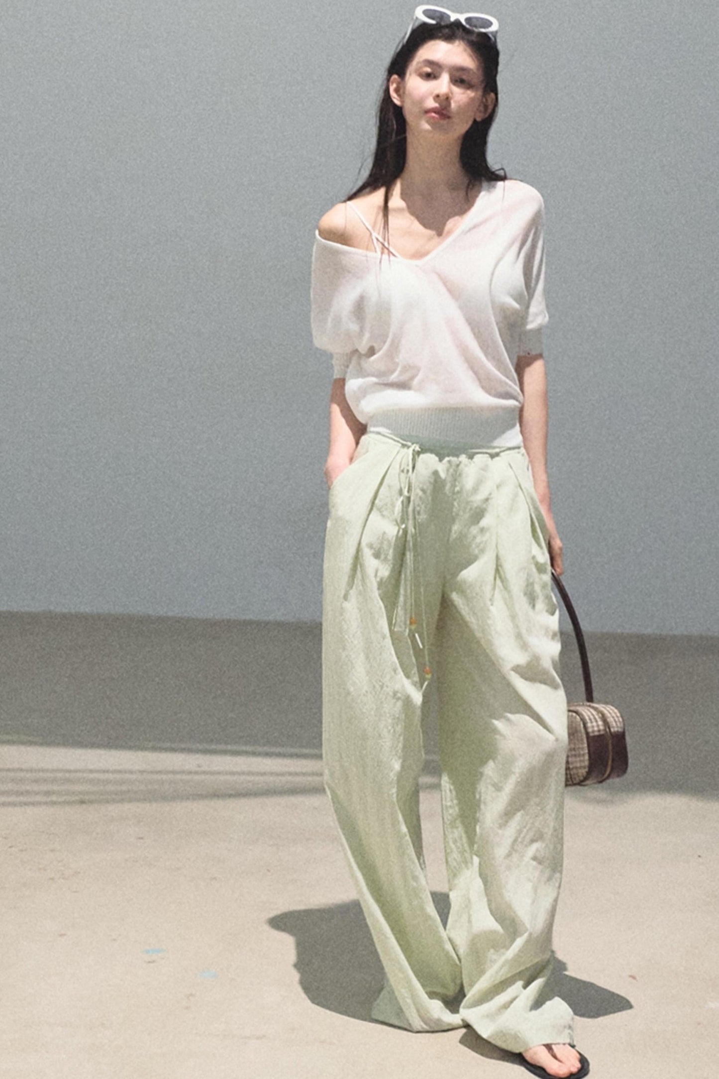 Distant Tenderness Linen Knit Camisole T-Shirt Set