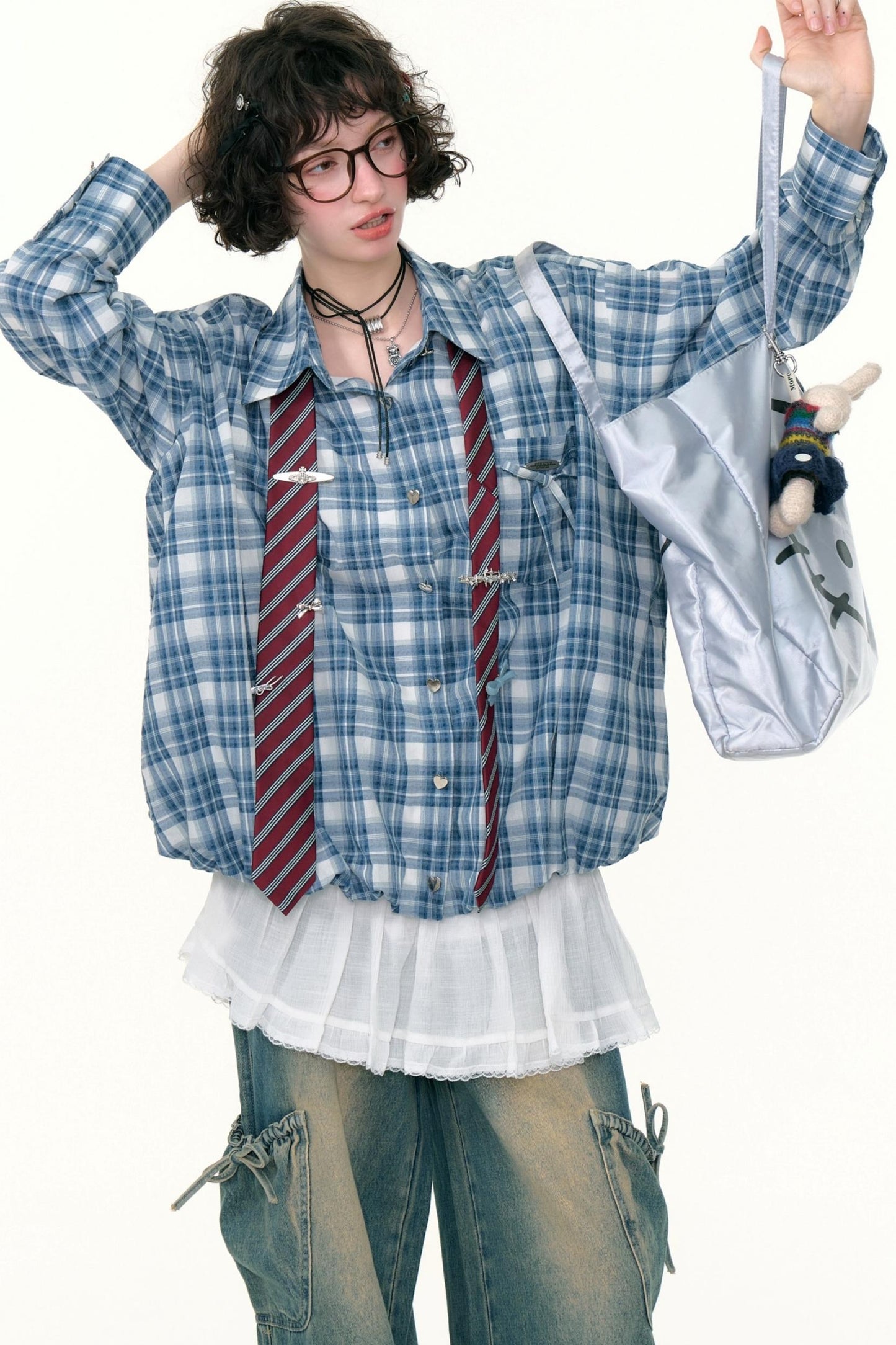 Blue White Plaid Pocket Shirt