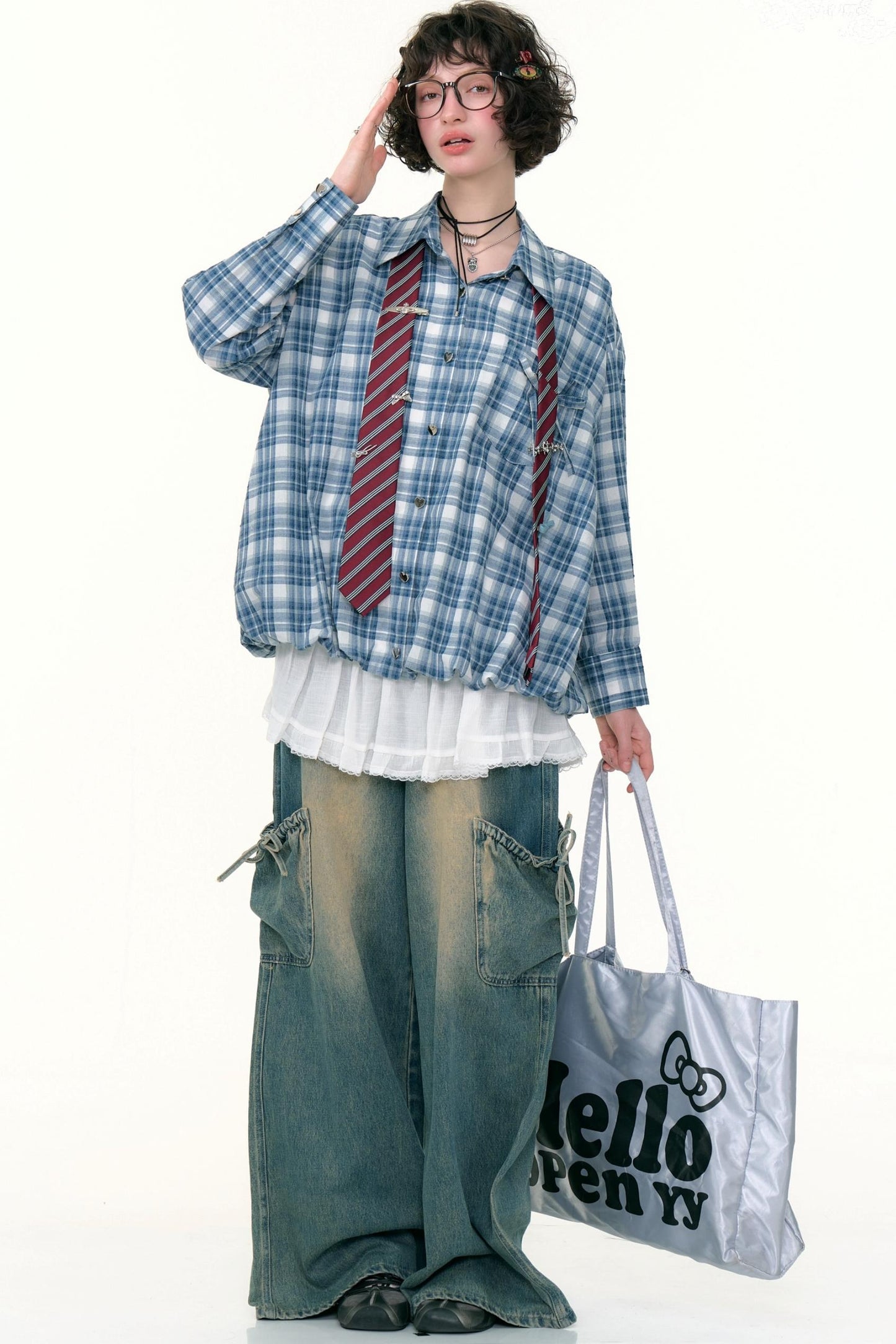 Blue White Plaid Pocket Shirt