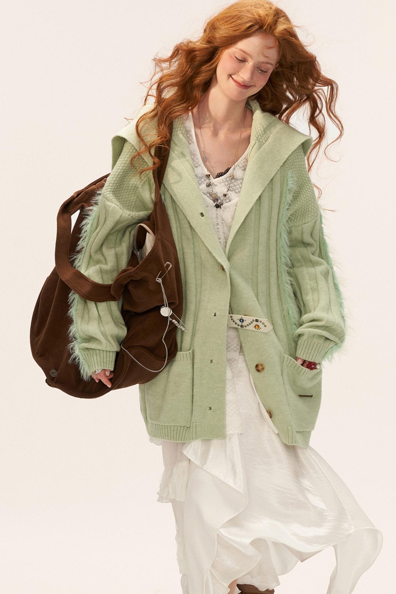 Lapel Knitted Loose Sweater Jacket