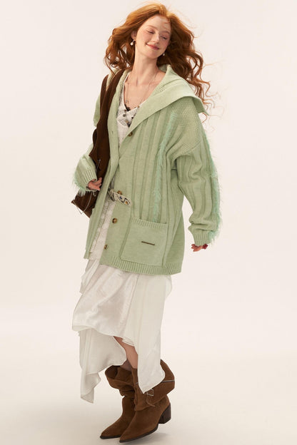 Lapel Knitted Loose Sweater Jacket