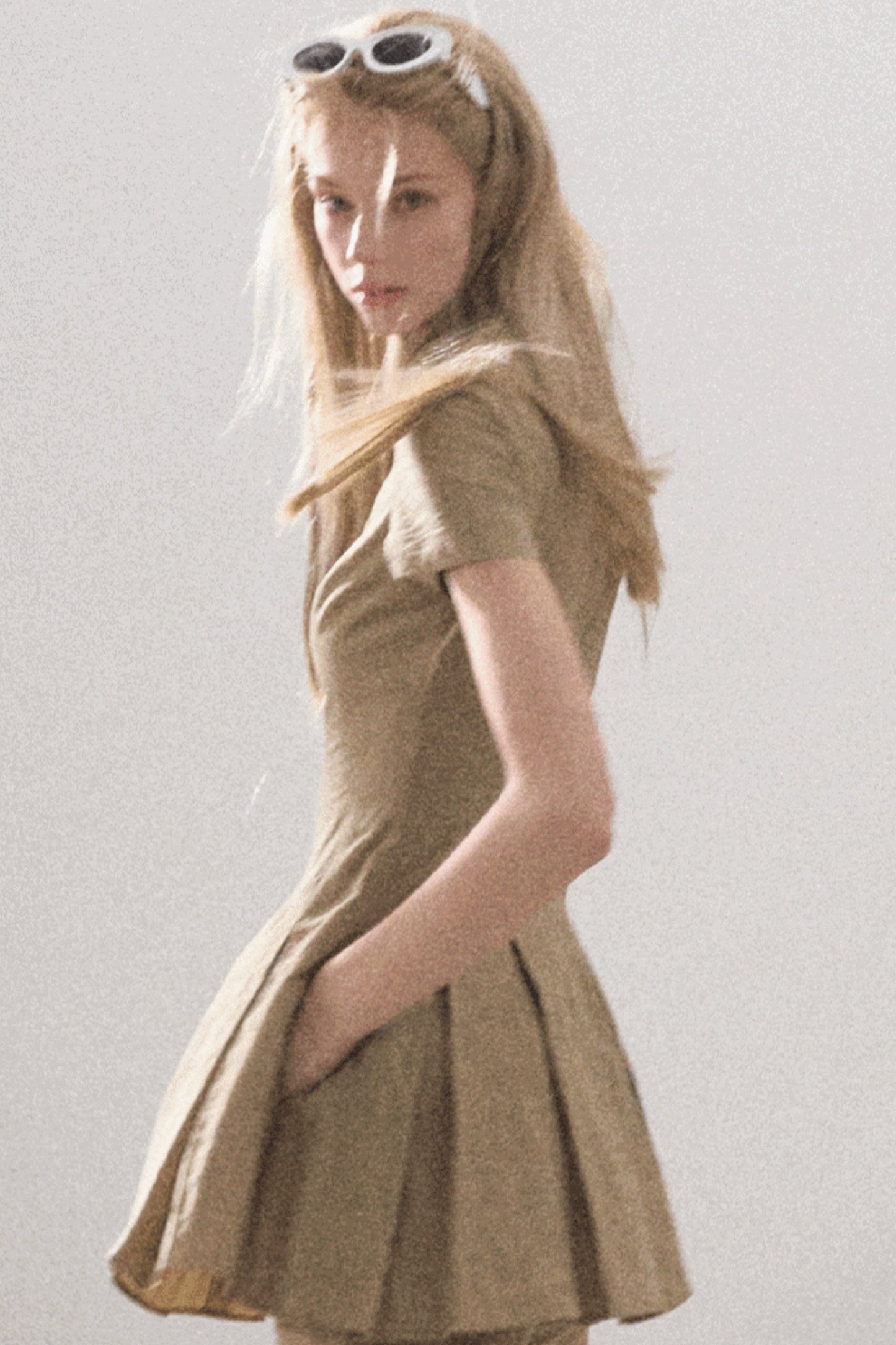 Pleated Textured Shirt Dress