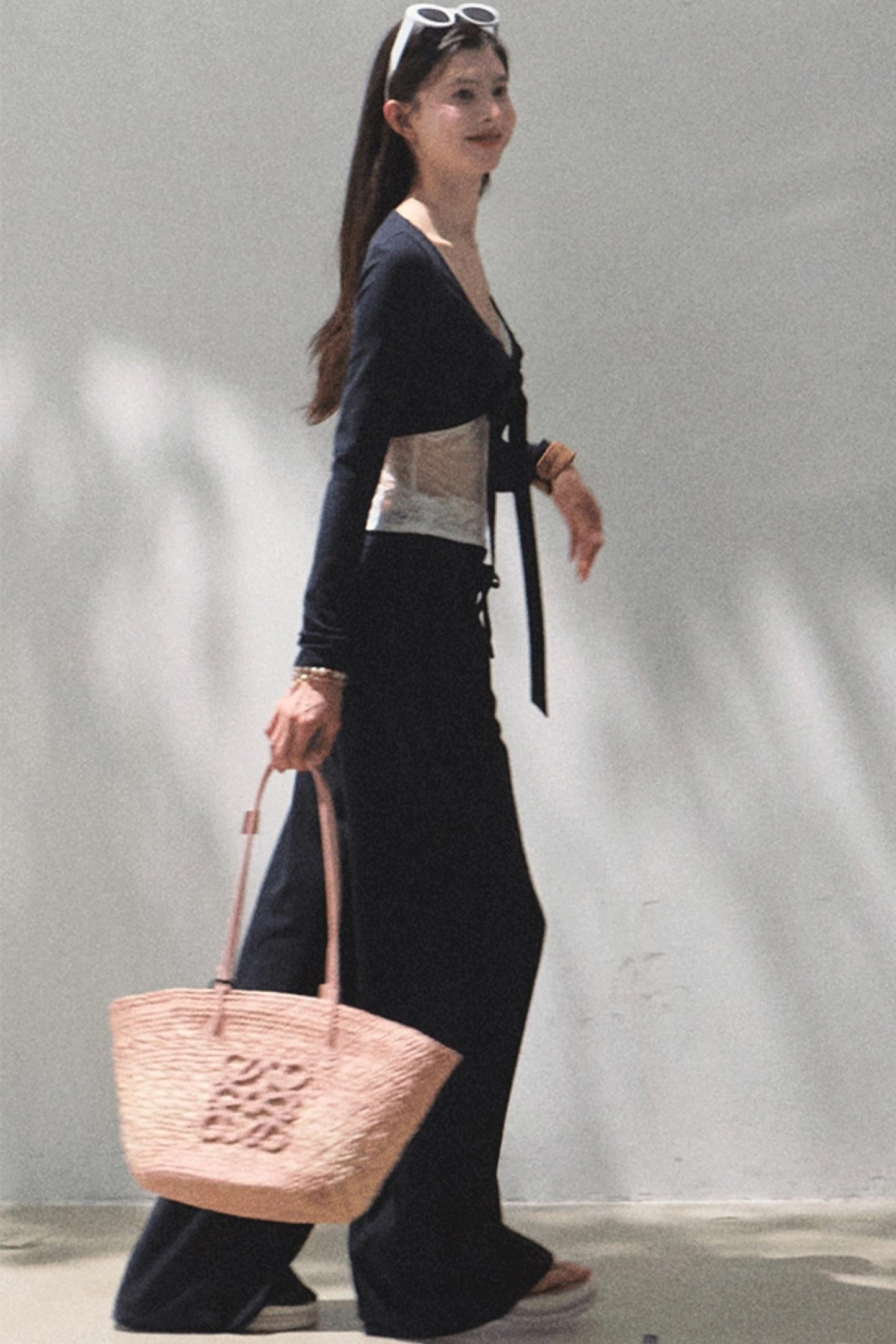 Lace-Up Top &amp; Wide Leg Pants Set-Up